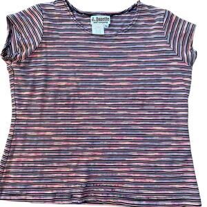 Vintage‎ J. Suzette & Company Striped Tee Multicolor Pink Black Top Short Sleeve